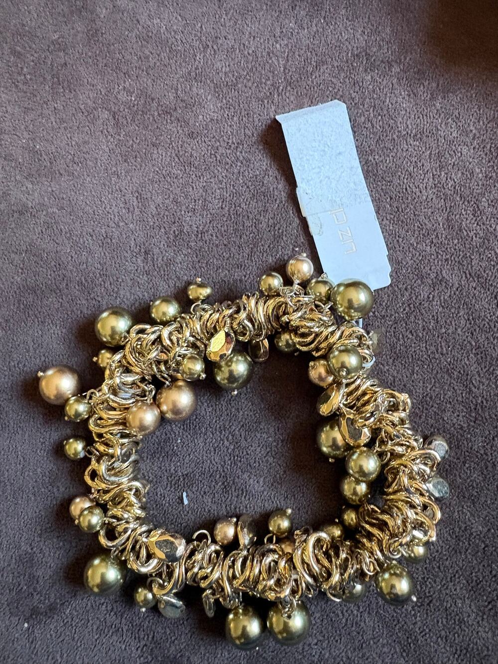 Liz Claiborne gold color bracelet with gold and light green beads